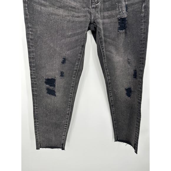 One X OneTeaspoon Jeans Women 26 Black Wash Distressed Straight Leg Raw Hem NWT - Picture 3 of 7